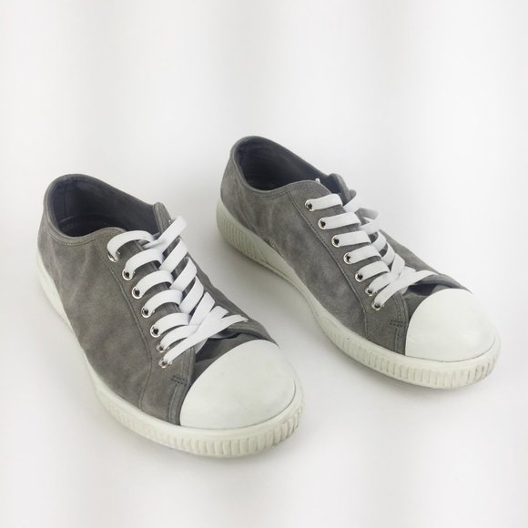 Prada Grey Suede Low Top Sneakers SZ 5.5 - Picture 2 of 7